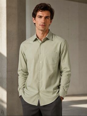 BOSS Hugo Boss Men’s Sage Green Long Sleeve Button-Up Shirt 16.5 34/35
